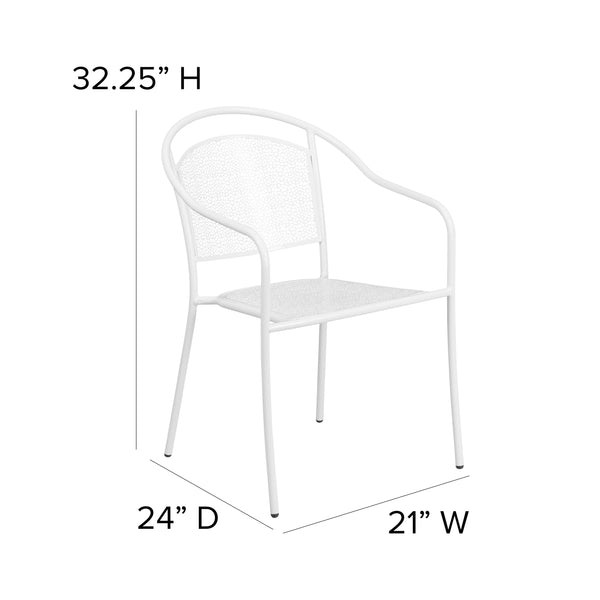 White |#| White Indoor-Outdoor Steel Patio Arm Chair with Round Back - Café Chair