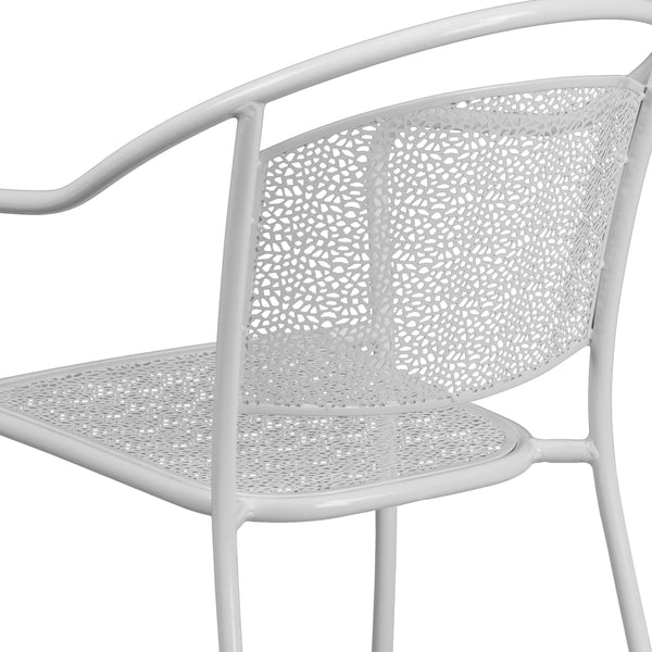 White |#| White Indoor-Outdoor Steel Patio Arm Chair with Round Back - Café Chair