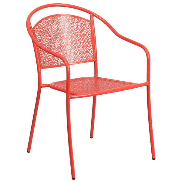 Coral |#| Coral Indoor-Outdoor Steel Patio Arm Chair with Round Back - Café Chair