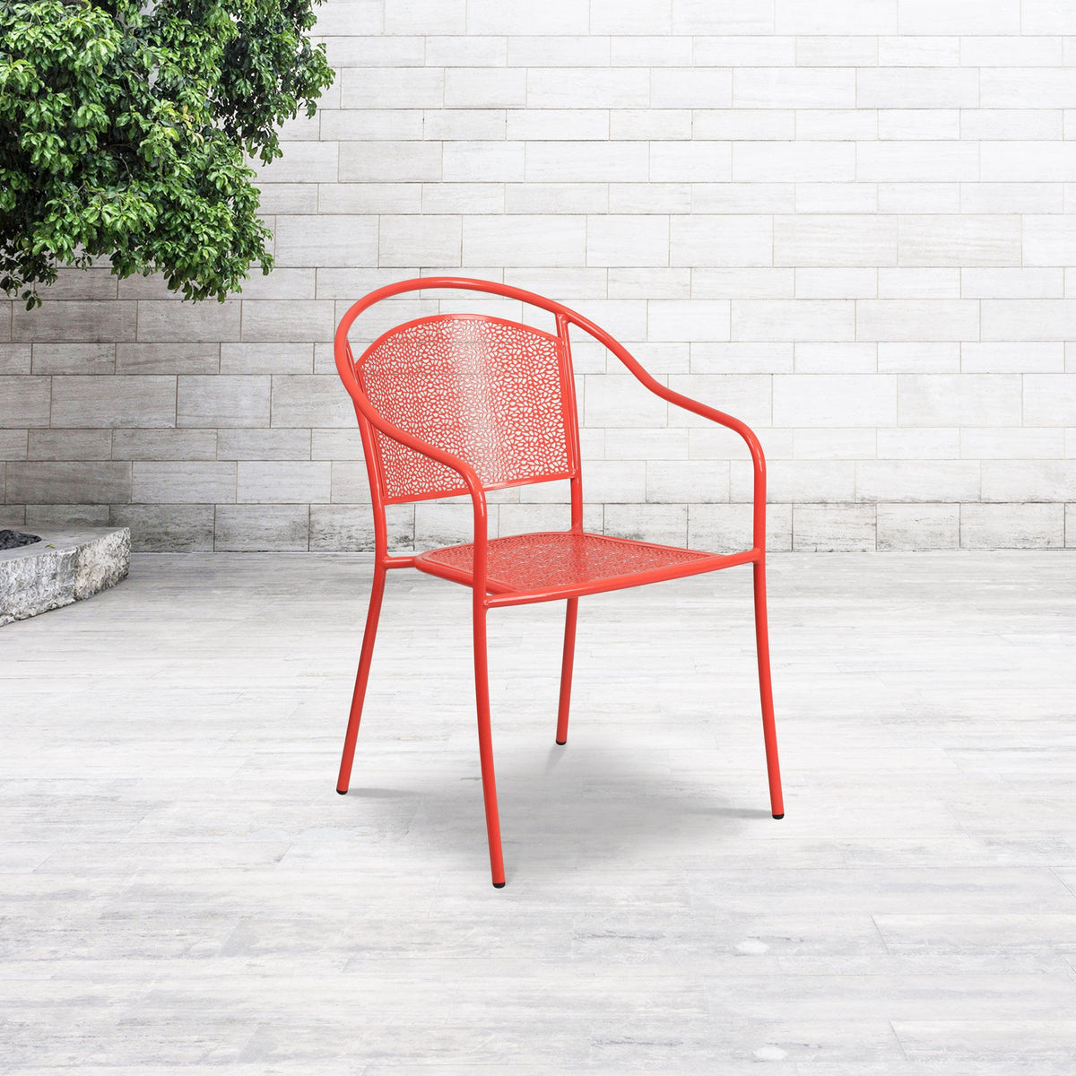 Coral |#| Coral Indoor-Outdoor Steel Patio Arm Chair with Round Back - Café Chair