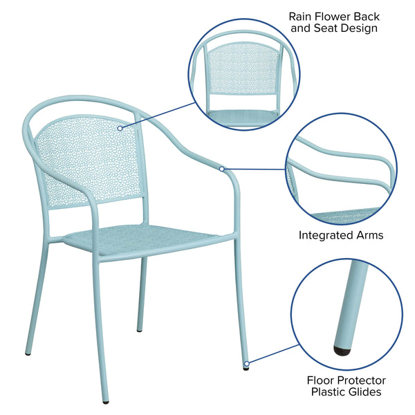 Sky Blue |#| Sky Blue Indoor-Outdoor Steel Patio Arm Chair with Round Back - Café Chair