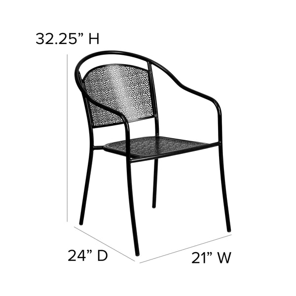 Black |#| Black Indoor-Outdoor Steel Patio Arm Chair with Round Back - Café Chair