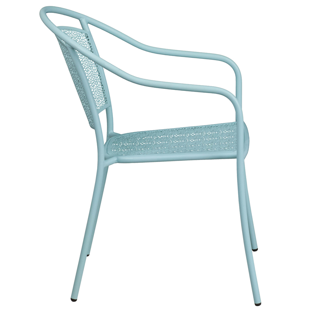 Sky Blue |#| Sky Blue Indoor-Outdoor Steel Patio Arm Chair with Round Back - Café Chair