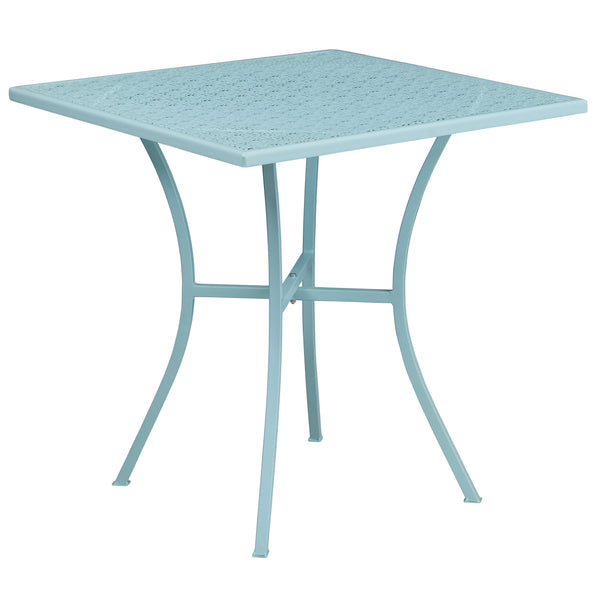 Sky Blue |#| 28inch Square Sky Blue Indoor-Outdoor Steel Patio Table - Restaurant Seating