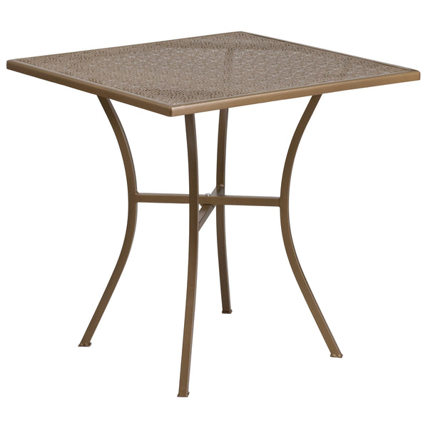Gold |#| 28inch Square Gold Indoor-Outdoor Steel Patio Table - Restaurant Seating