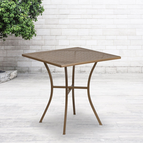 Gold |#| 28inch Square Gold Indoor-Outdoor Steel Patio Table - Restaurant Seating