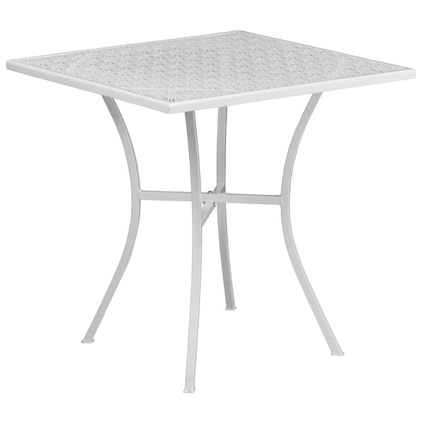 28 inch patio table with umbrella hole Flash Furniture Square Indoor/Outdoor Steel Patio Table, White, 28"