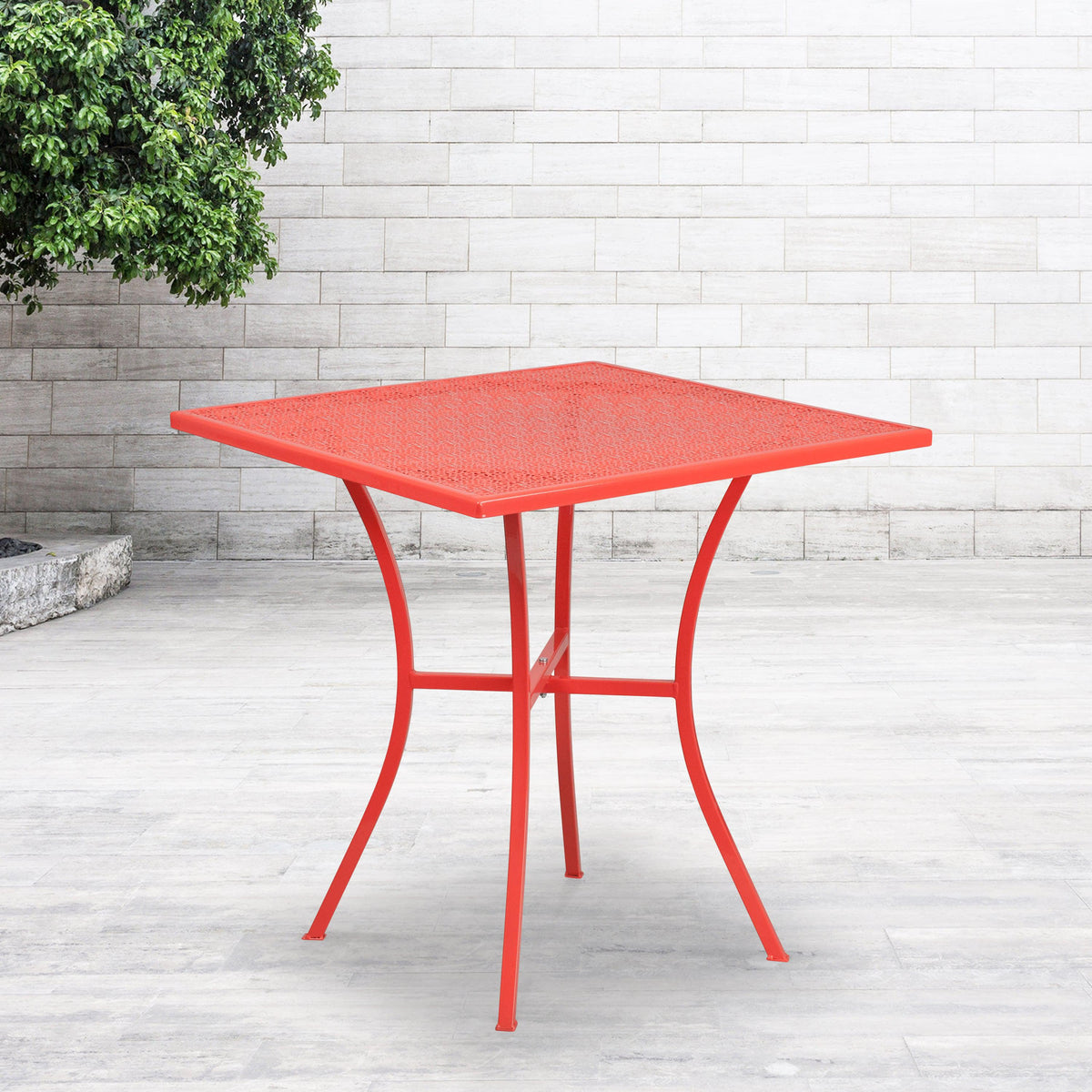 Coral |#| 28inch Square Coral Indoor-Outdoor Steel Patio Table - Restaurant Seating