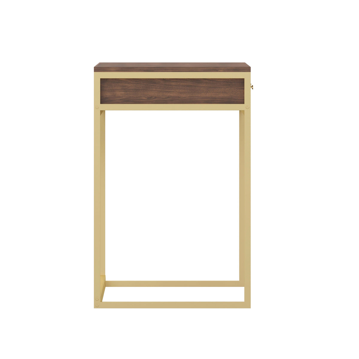 Walnut Top/Polished Brass Frame |#| Walnut 3 Drawer Home Office Desk with Polished Brass Metal Frame and Hardware