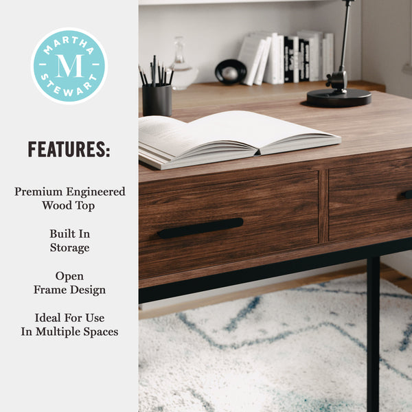 Walnut Top/Oil Rubbed Bronze Frame |#| Walnut 3 Drawer Home Office Desk with Oil Rubbed Bronze Metal Frame and Hardware