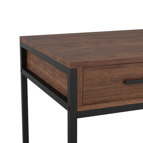 Walnut Top/Oil Rubbed Bronze Frame |#| Walnut 3 Drawer Home Office Desk with Oil Rubbed Bronze Metal Frame and Hardware