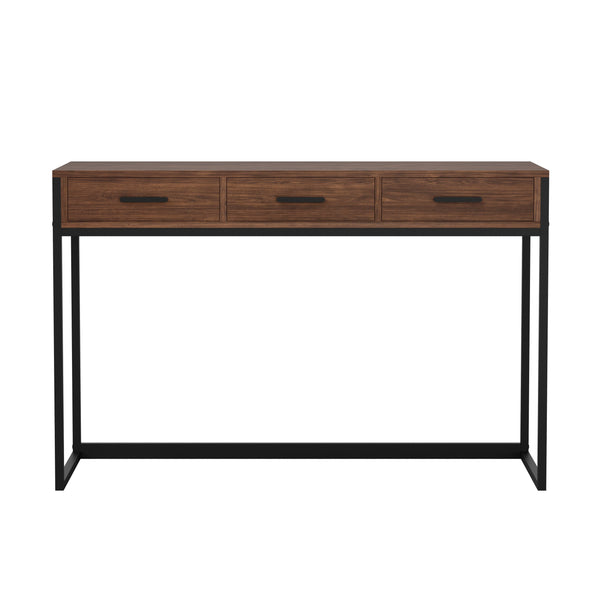 Walnut Top/Oil Rubbed Bronze Frame |#| Walnut 3 Drawer Home Office Desk with Oil Rubbed Bronze Metal Frame and Hardware