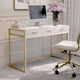 White Top/Polished Brass Frame |#| White 3 Drawer Home Office Desk with Polished Brass Metal Frame and Hardware