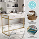 White Top/Polished Brass Frame |#| White 3 Drawer Home Office Desk with Polished Brass Metal Frame and Hardware