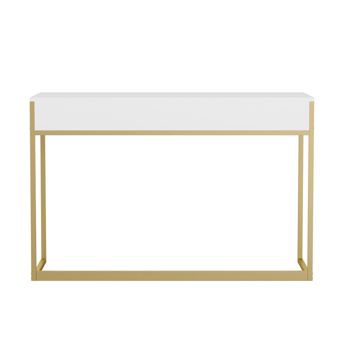 White Top/Polished Brass Frame |#| White 3 Drawer Home Office Desk with Polished Brass Metal Frame and Hardware
