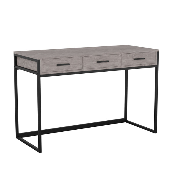 Gray Top/Oil Rubbed Bronze Frame |#| Gray 3 Drawer Home Office Desk with Oil Rubbed Bronze Metal Frame and Hardware