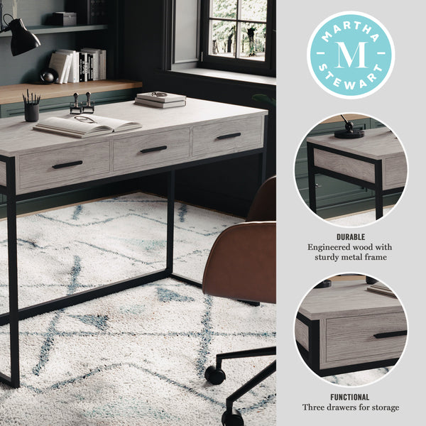 Gray Top/Oil Rubbed Bronze Frame |#| Gray 3 Drawer Home Office Desk with Oil Rubbed Bronze Metal Frame and Hardware