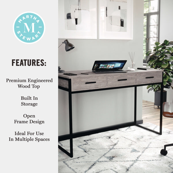 Gray Top/Oil Rubbed Bronze Frame |#| Gray 3 Drawer Home Office Desk with Oil Rubbed Bronze Metal Frame and Hardware