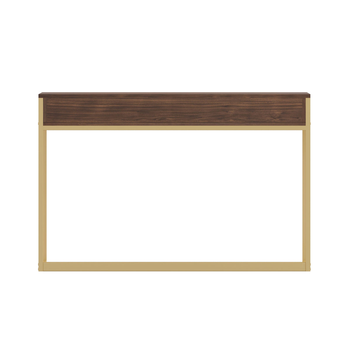 Walnut Top/Polished Brass Frame |#| Walnut 3 Drawer Home Office Desk with Polished Brass Metal Frame and Hardware