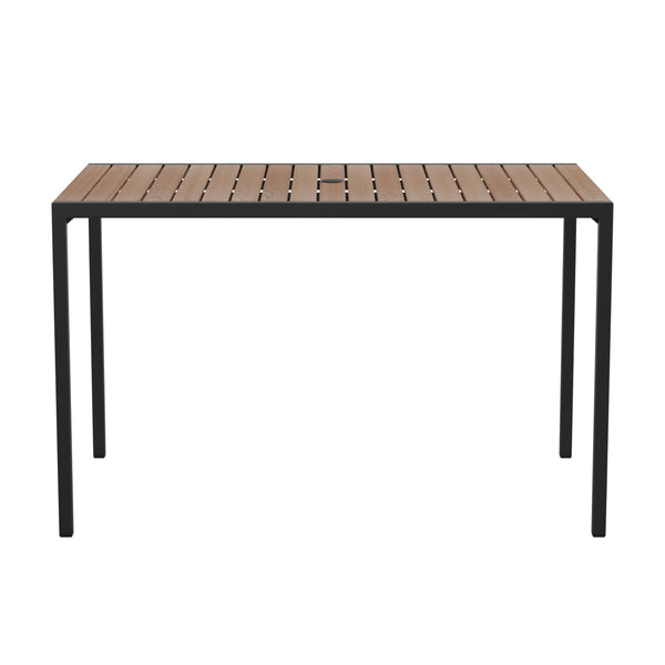 Teak |#| 30inch x 48inch All-Weather Faux Teak Patio Dining Table with Steel Frame - Seats 4