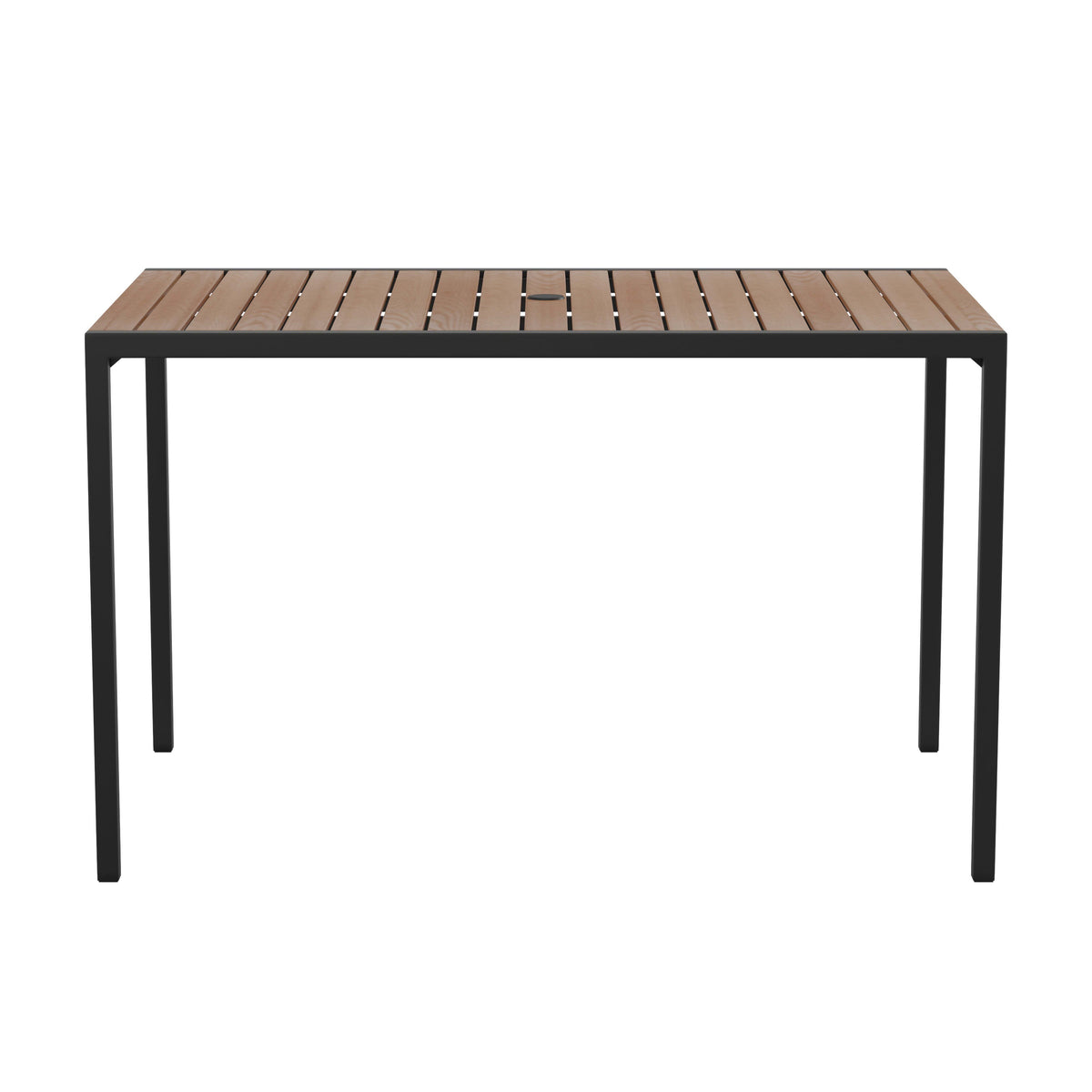 Teak |#| 30inch x 48inch All-Weather Faux Teak Patio Dining Table with Steel Frame - Seats 4