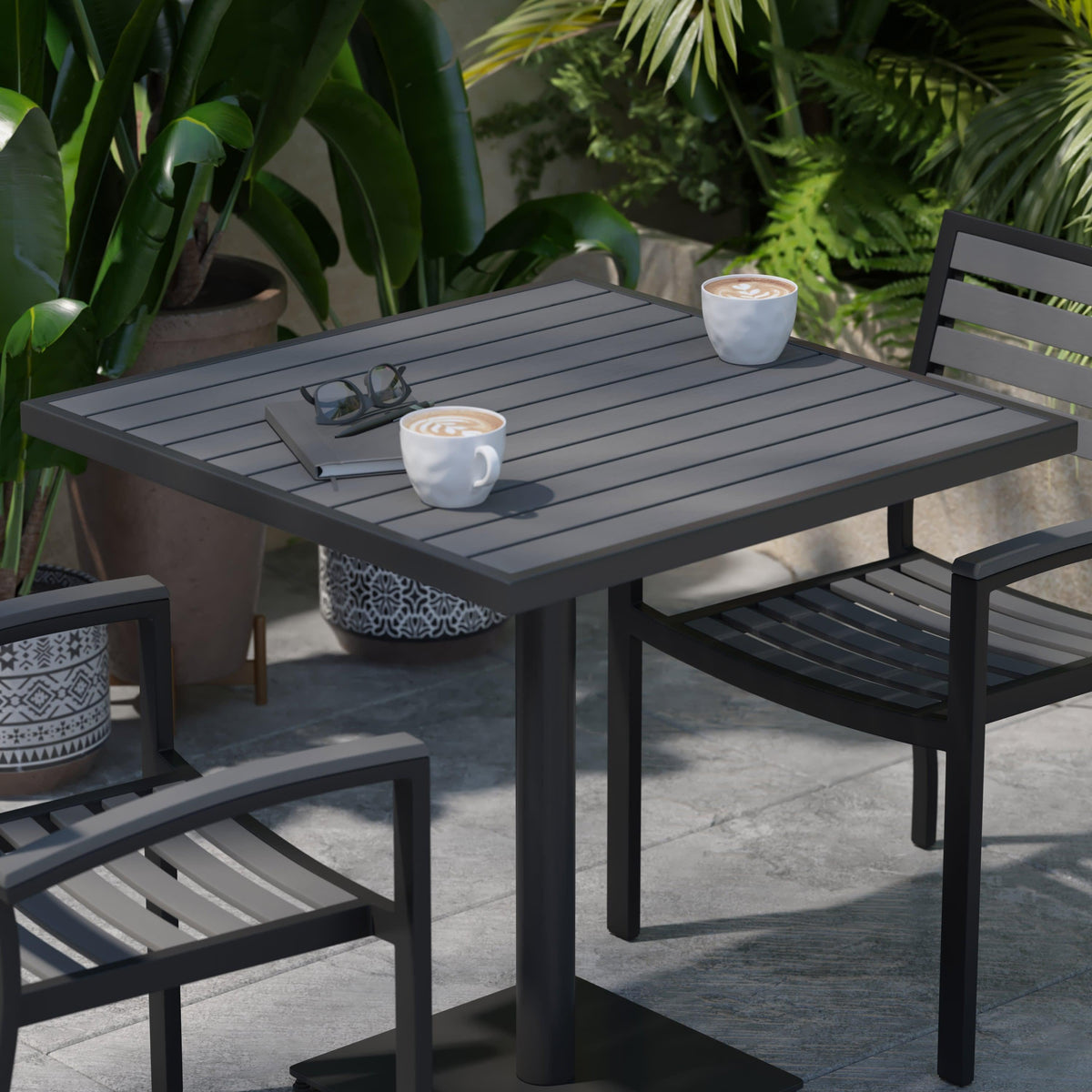 Gray Wash Teak |#| Outdoor Gray Wash Faux Teak Dining Table with Poly Slats - Square Patio Table