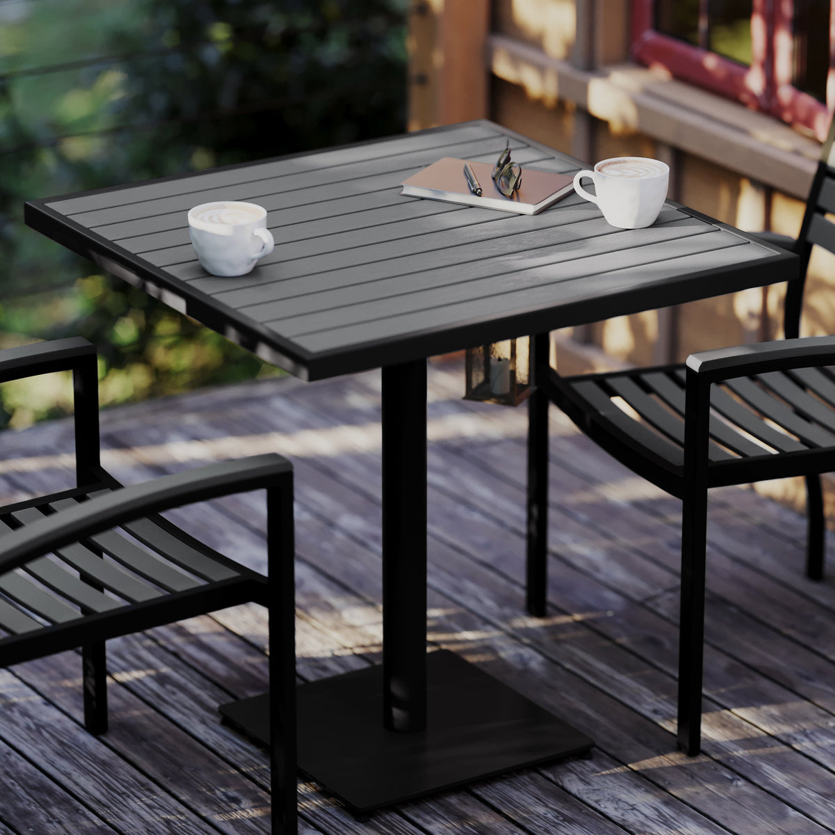 Gray Wash Teak |#| Outdoor Gray Wash Faux Teak Dining Table with Poly Slats - Square Patio Table