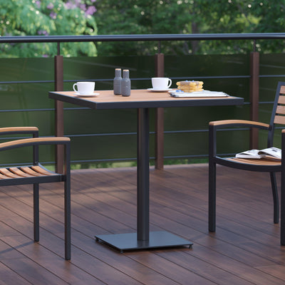 Outdoor Patio Bistro Dining Table with Faux Teak Poly Slats
