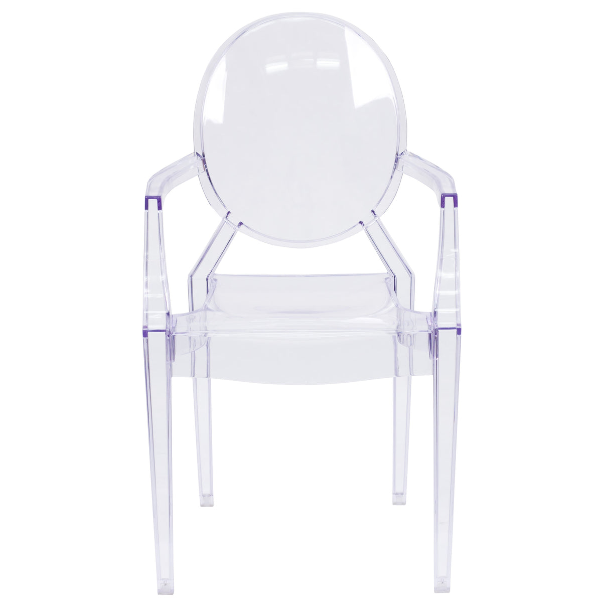 Oval Back Ghost Chair with Arms in Transparent Crystal - Stackable Side Chair