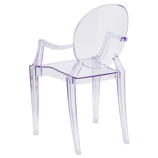 Oval Back Ghost Chair with Arms in Transparent Crystal - Stackable Side Chair