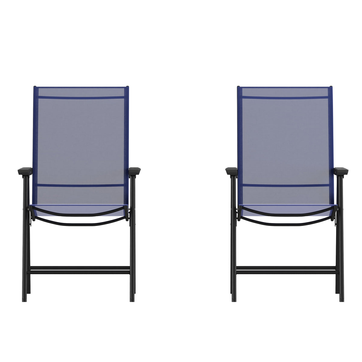 Navy |#| Portable Navy Outdoor Folding Patio Sling Chair with Black Frame - Set of 2