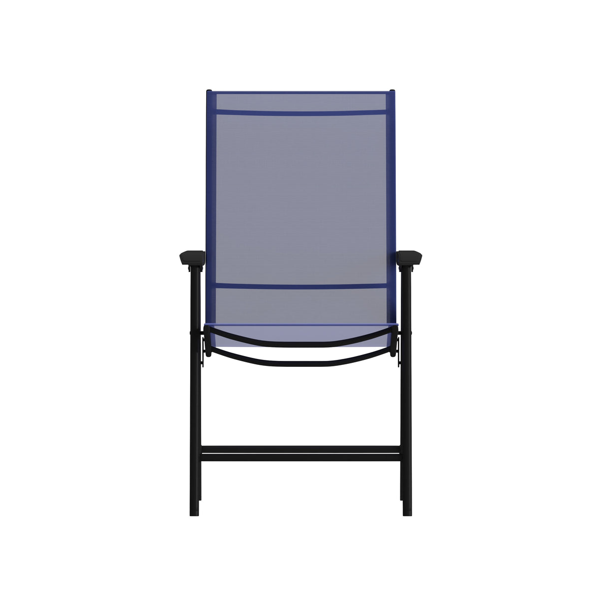 Navy |#| Portable Navy Outdoor Folding Patio Sling Chair with Black Frame - Set of 2