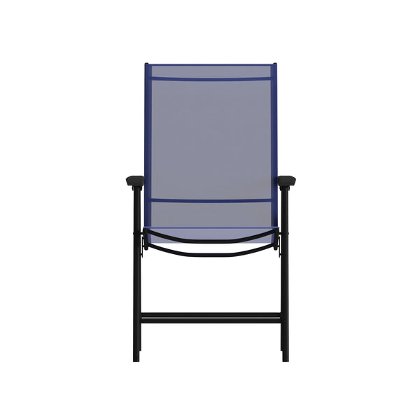 Navy |#| Portable Navy Outdoor Folding Patio Sling Chair with Black Frame - Set of 2