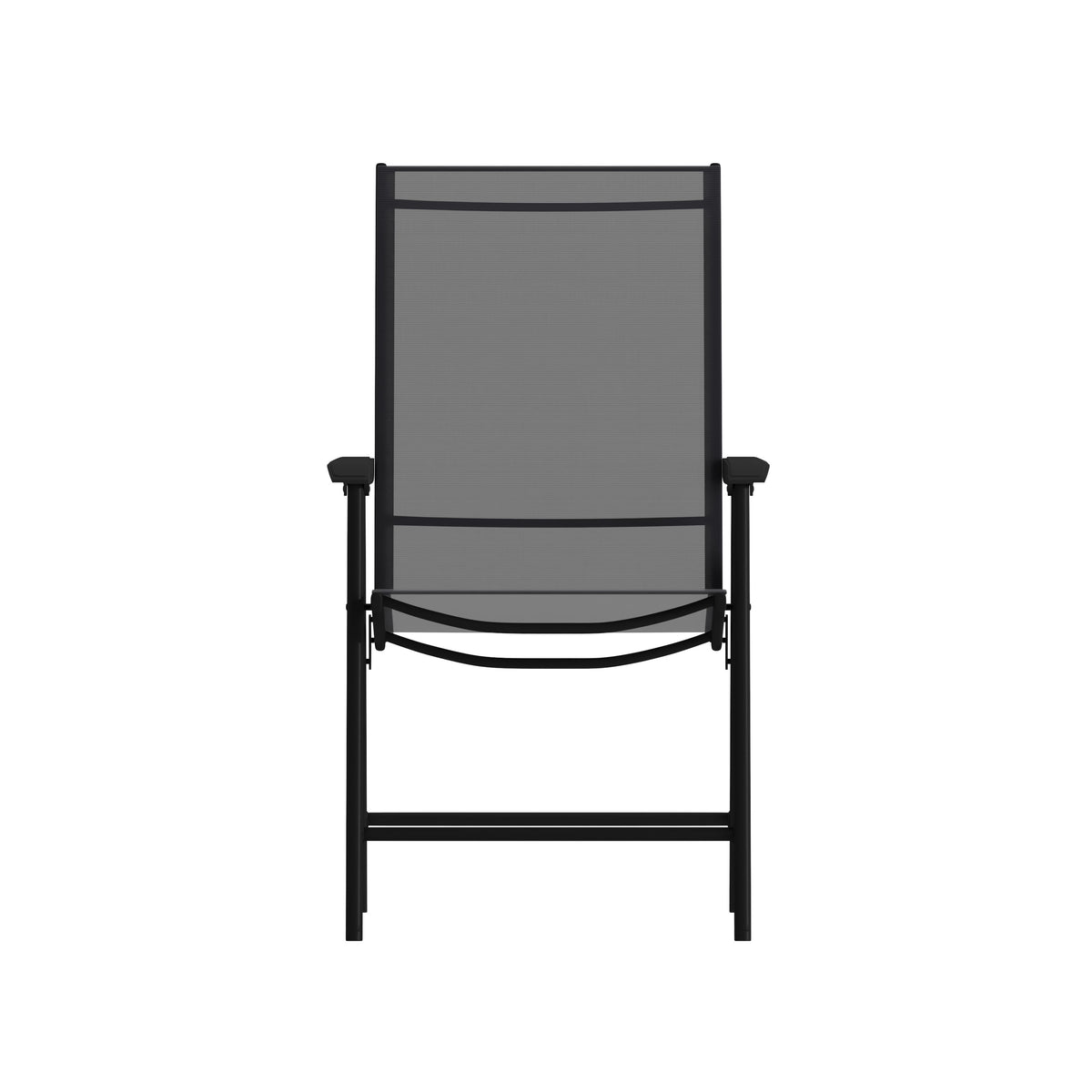 Black |#| Portable Black Outdoor Folding Patio Sling Chair with Black Frame - Set of 2