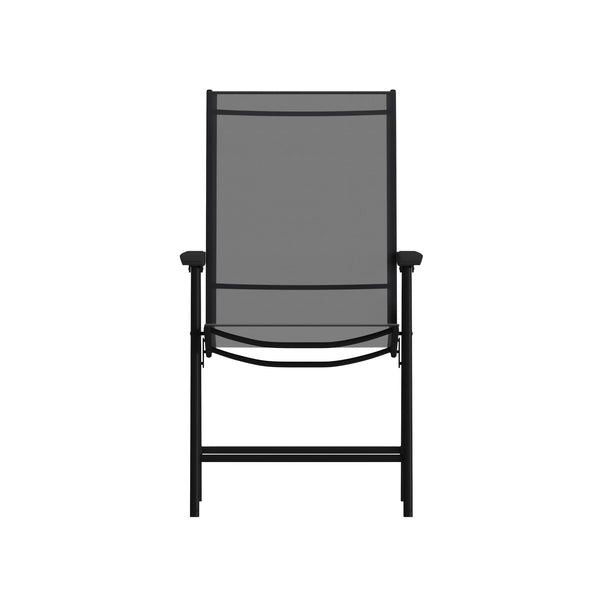 Black |#| Portable Black Outdoor Folding Patio Sling Chair with Black Frame - Set of 2