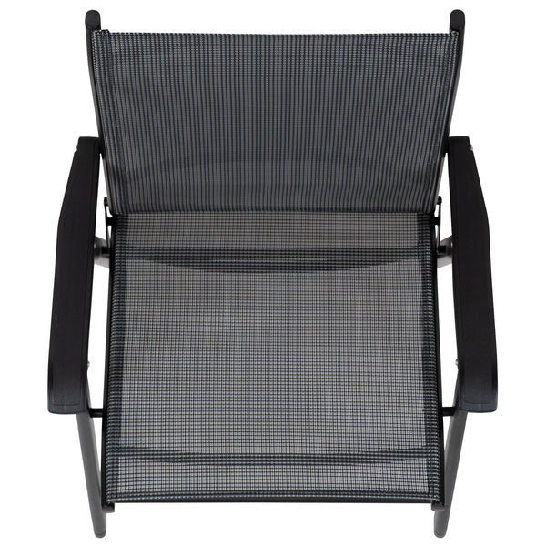 Gray |#| Portable Gray Outdoor Folding Patio Sling Chair with Black Frame - Set of 2