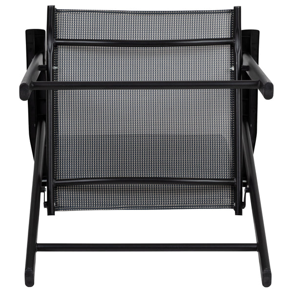 Gray |#| Portable Gray Outdoor Folding Patio Sling Chair with Black Frame - Set of 2