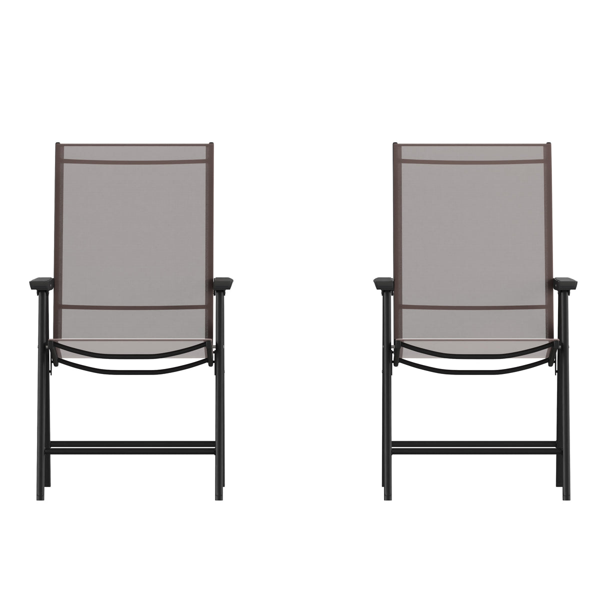 Brown |#| Portable Brown Outdoor Folding Patio Sling Chair with Black Frame - Set of 2