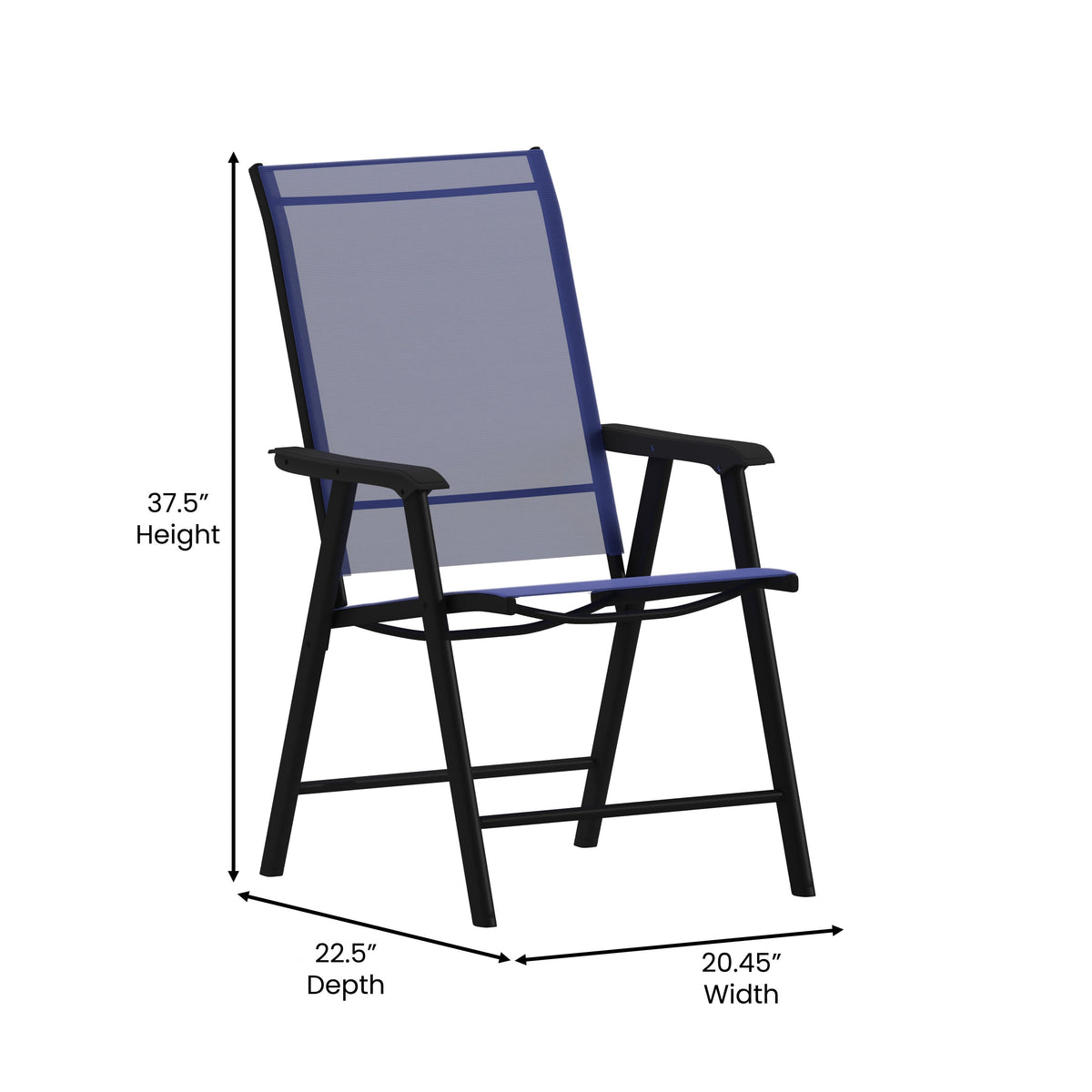 Navy |#| Portable Navy Outdoor Folding Patio Sling Chair with Black Frame - Set of 2