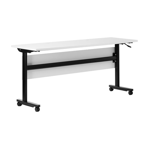 White Top/Black Frame |#| Commercial Nesting Flip Training Table with Steel Frame and T-Legs in White/Blk