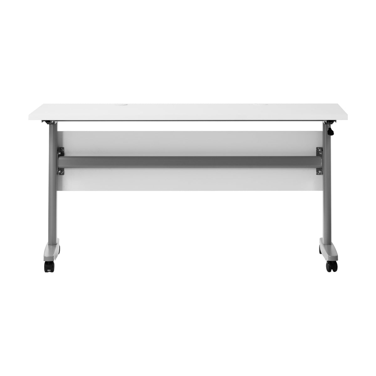 White Top/Gray Frame |#| Commercial Nesting Flip Training Table with Steel Frame and T-Legs in White/Gray