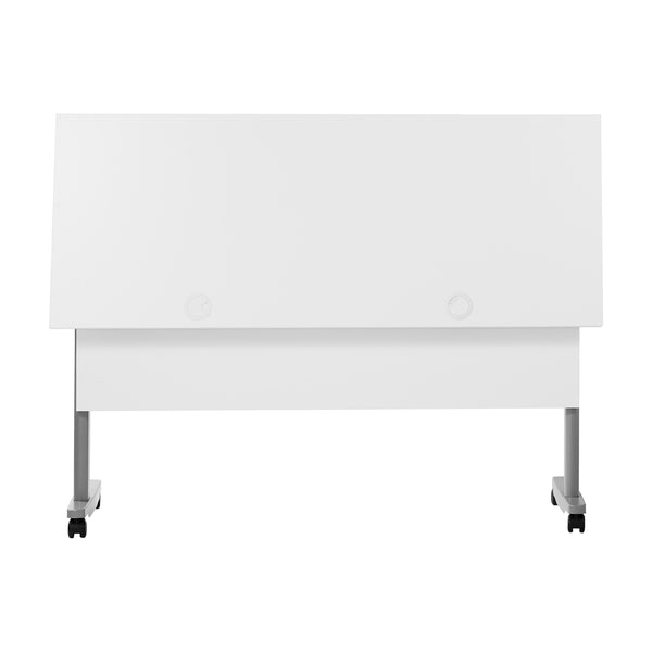 White Top/Gray Frame |#| Commercial Nesting Flip Training Table with Steel Frame and T-Legs in White/Gray
