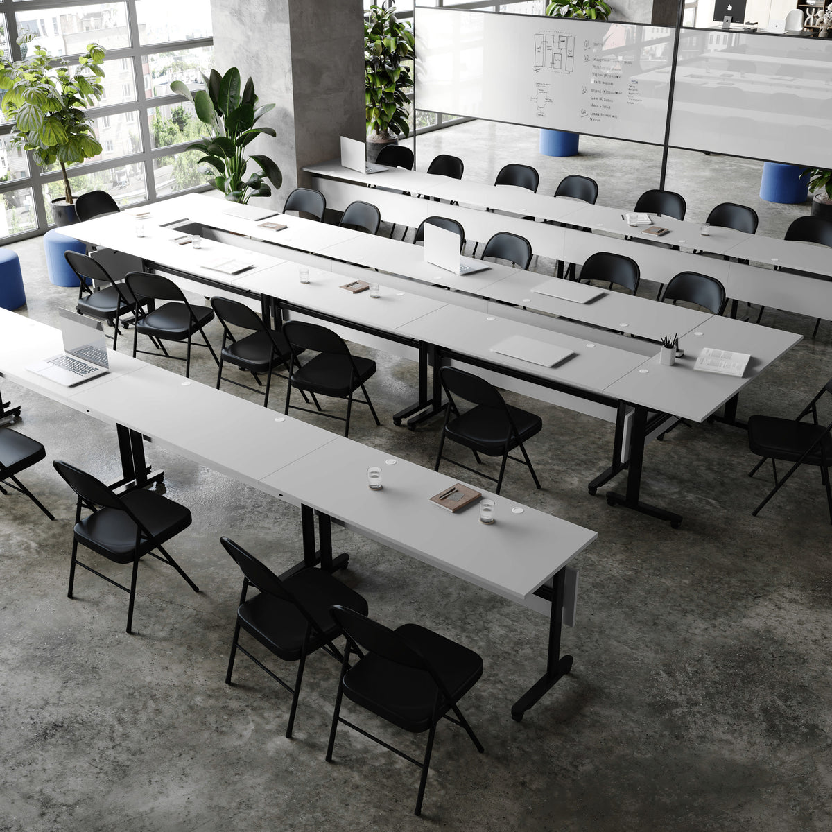 Gray Top/Black Frame |#| Commercial Nesting Flip Training Table with Steel Frame and T-Legs in Gray/Black