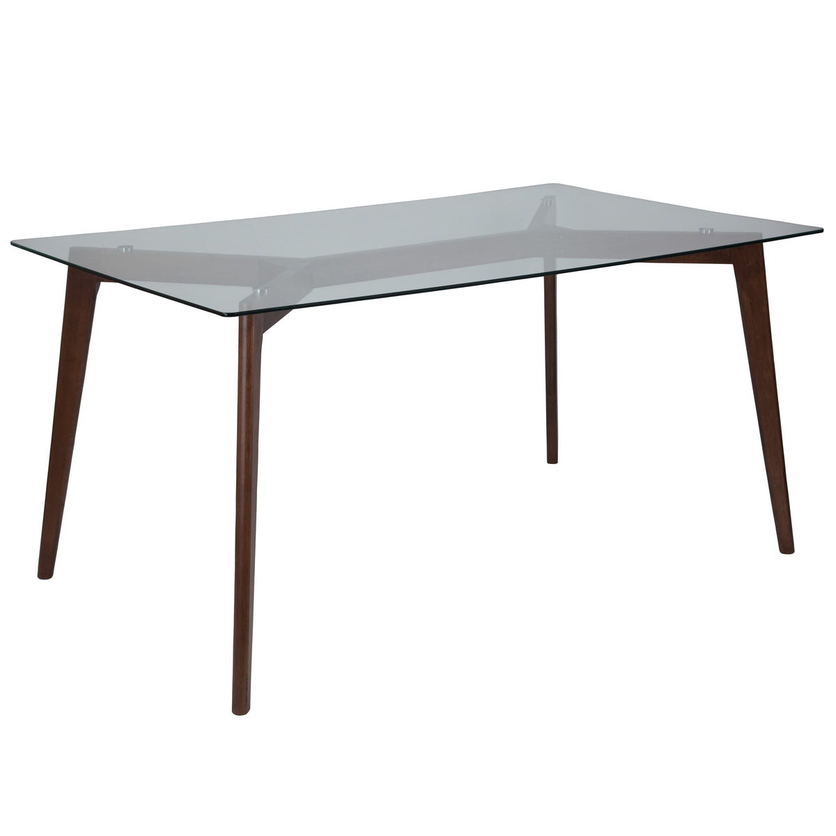 Clear Top/Walnut Frame |#| 35.25inch x 59inch Rectangular Solid Walnut Wood Table with Clear Glass Top