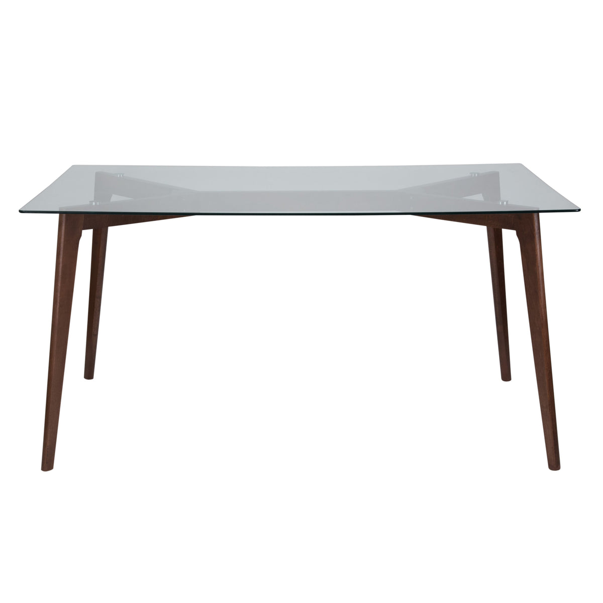 Clear Top/Walnut Frame |#| 35.25inch x 59inch Rectangular Solid Walnut Wood Table with Clear Glass Top