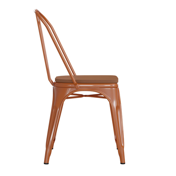 Orange/Teak |#| All-Weather Commercial Stack Chair & Poly Resin Seat - Orange/Teak