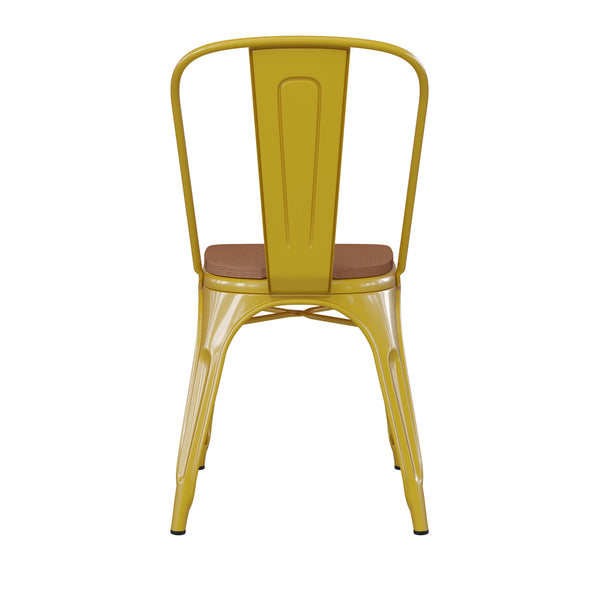 Yellow/Teak |#| All-Weather Commercial Stack Chair & Poly Resin Seat - Yellow/Teak