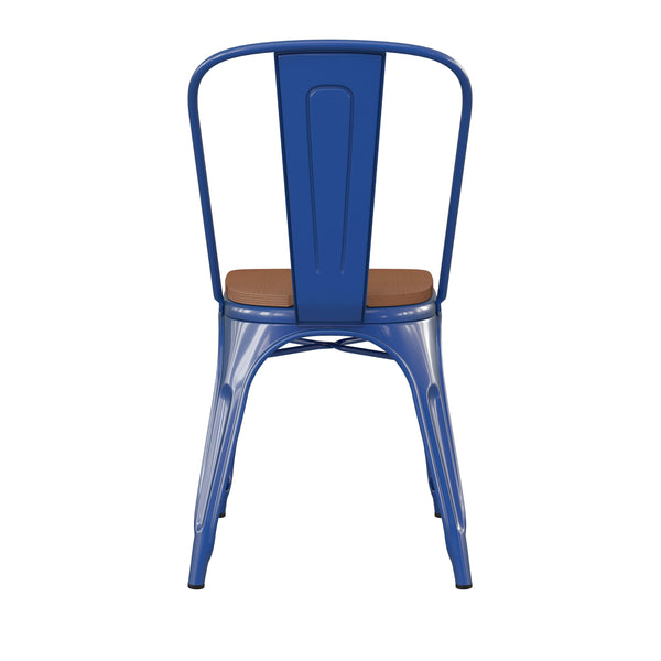 Blue/Teak |#| All-Weather Commercial Stack Chair & Poly Resin Seat - Blue/Teak