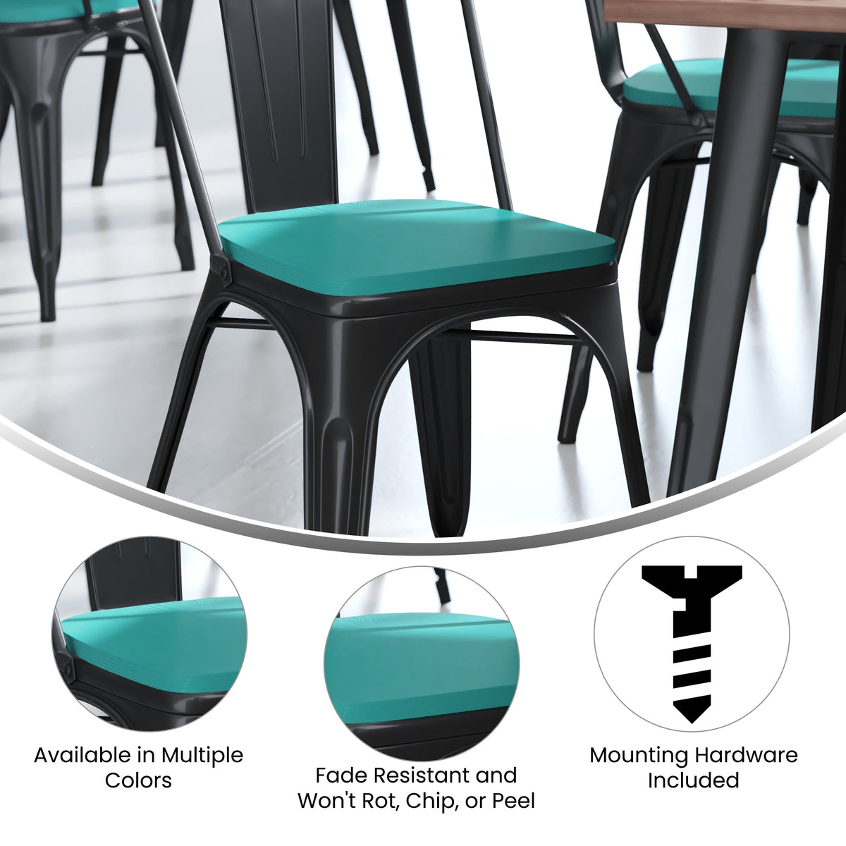 Mint |#| All-Weather Polystyrene Seat for Colorful Metal Stools and Chairs - Mint