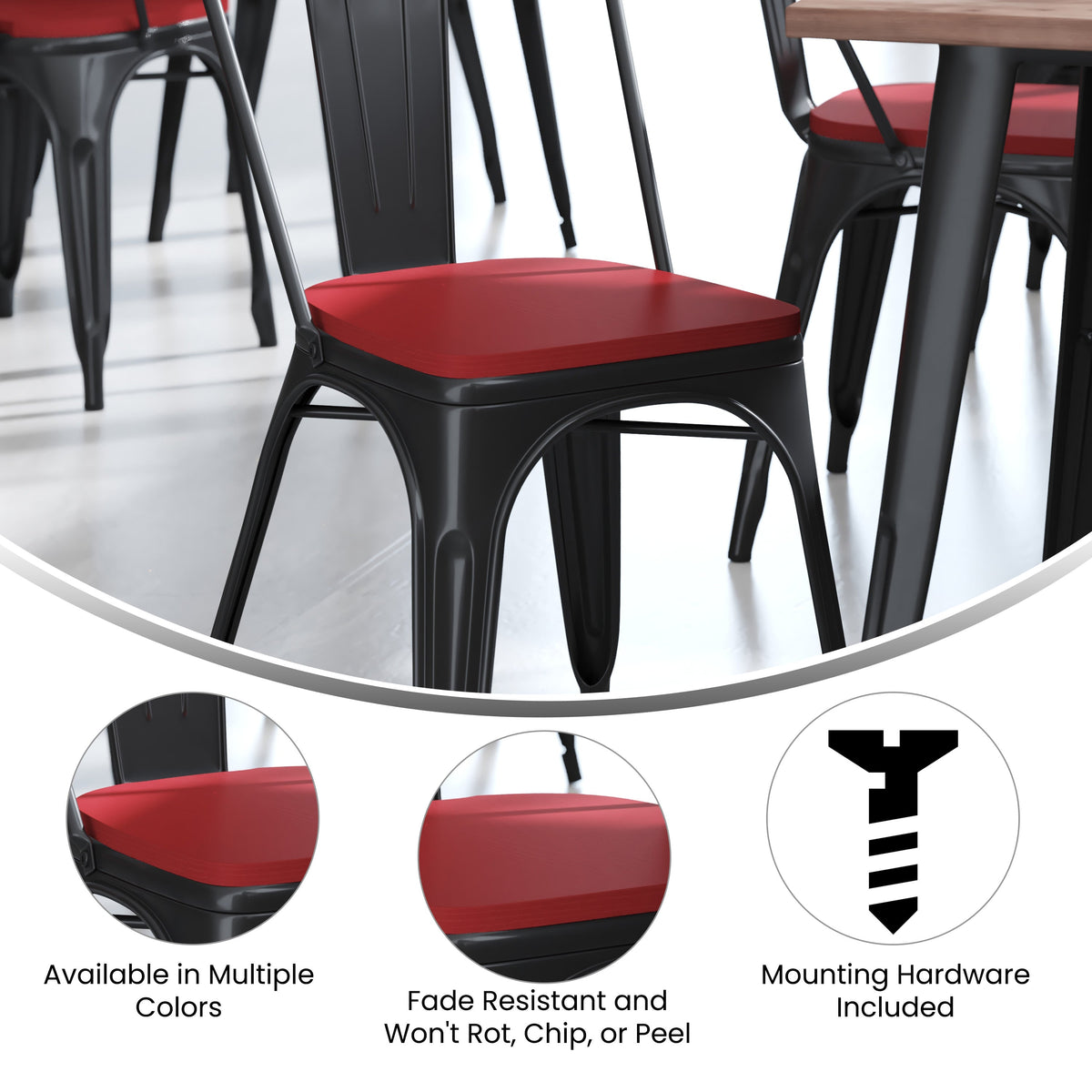 Red |#| All-Weather Polystyrene Seat for Colorful Metal Stools and Chairs - Red